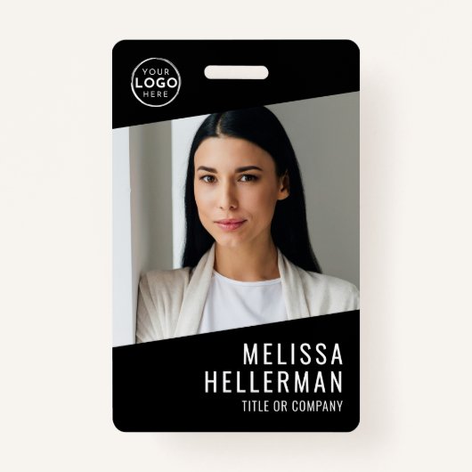 Black White Minimalist Bedrijf Logo Medewerker ID Badge (Voorkant)