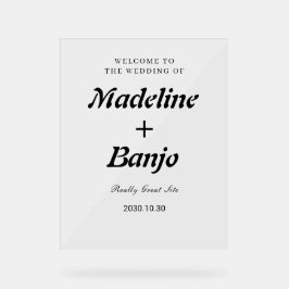 Black & White Minimalist Calligraphy Wedding  Acryl Bord