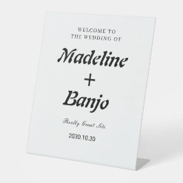 Black & White Minimalist Calligraphy Wedding  Reclamebord Met Voetstuk