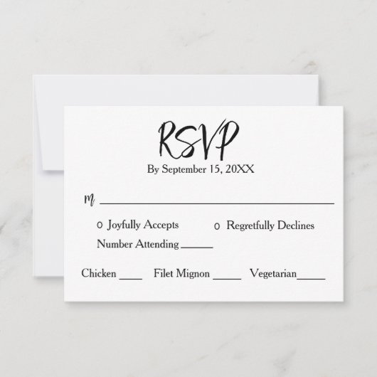 Black White Minimalist Calligraphy Wedding RSVP Kaartje (Voorkant)