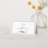 Black White Minimalist Flourish Wedding Place Card Plaatskaartje (Achterkant)