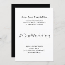 Black White Minimalist Modern Chic Hashtag Wedding Kaart