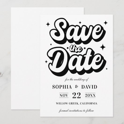 Black & White Minimalist Modern Wedding Save The Date (Voorkant / Achterkant)
