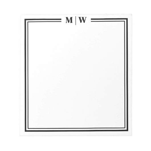 Black White Minimalist Monogram Notitieblok (Voorkant)