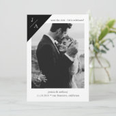 Black White Minimalist Monogram Photo Celebrate Save The Date (Staand voorkant)