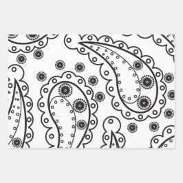Black White Minimalist Paisley Inpakpapier Vel