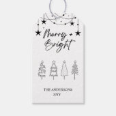 Black White Minimalist Pine Trees Kerstmis Cadeaulabel (Voorkant)