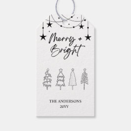 Black White Minimalist Pine Trees Kerstmis Cadeaulabel