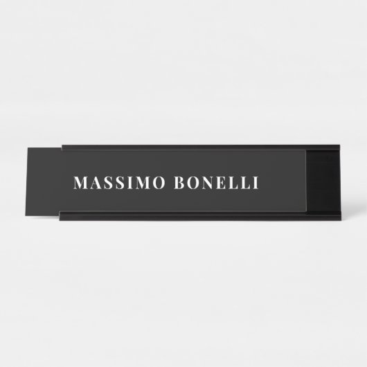 Black & White Minimalist Plain Modern Bureau Naambordje (Voorkant)