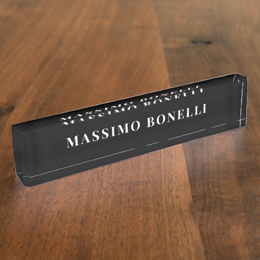 Black & White Minimalist Plain Modern Naambordje (Zijkant)