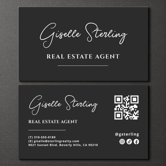 Black & White Minimalist Real Estate Agent QR Code Visitekaartje
