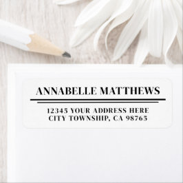 Black White Minimalist Return Address Etiket