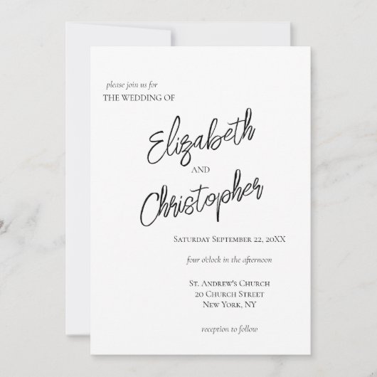Black White Minimalist Script Calligraphy Wedding Kaart (Voorkant)