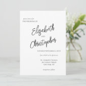 Black White Minimalist Script Calligraphy Wedding Kaart (Staand voorkant)
