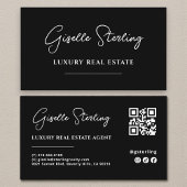 Black White Minimalist Script QR Code Visitekaartje