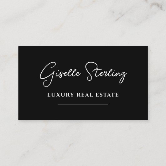 Black White Minimalist Script QR Code Visitekaartje (Voorkant)