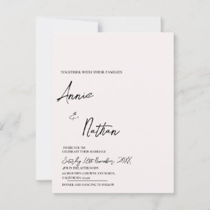 Black White Minimalist Script Wedding Invitation Briefkaart
