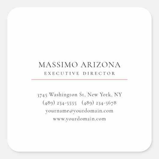 Black White Minimalist Simple Plain Modern Vierkante Sticker (Voorkant)