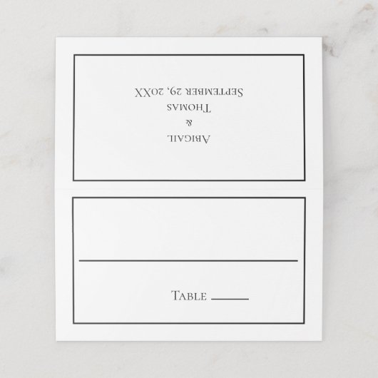 Black White Minimalist Simple WeduwPlace Card Plaatskaartje (Buitenkant ongevouwen)