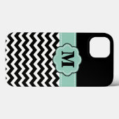Black White Mint Green Chevron Monogram Case-Mate iPhone Case (Achterkant (horizontaal))