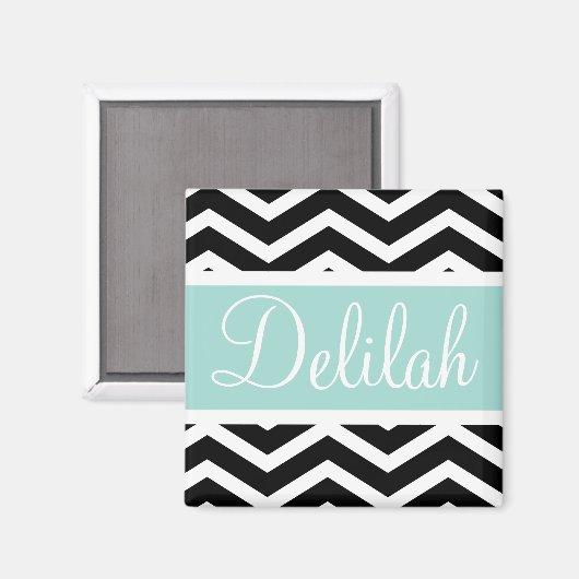 Black White Mint Turquoise Chevron Custom Magneet (Voorkant / Achterkant)