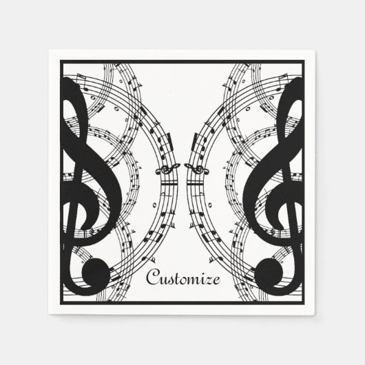 Black & White Mirror Afbeelding Music 2 Napkins Servet (Voorkant)