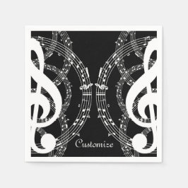 Black & White Mirror Afbeelding Music Napkins Servet