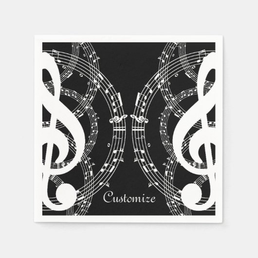 Black & White Mirror Afbeelding Music Napkins Servet (Voorkant)