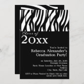 Black+White Mod Zebra Graduparty Kaart (Voorkant / Achterkant)