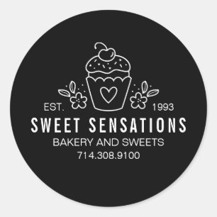 Black White Modern Bakery Cupcake Sticker
