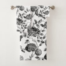 Black White Modern  Botanical Floral Toile