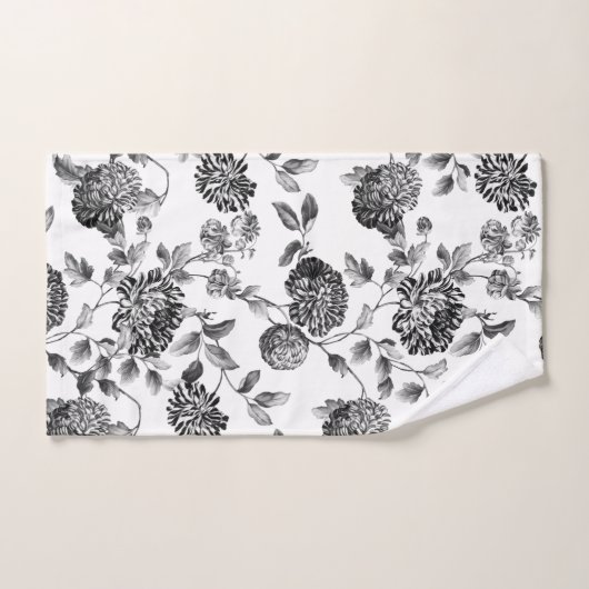 Black White Modern  Botanical Floral Toile Bad Handdoek (Handdoek)