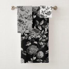 Black White Modern  Botanical Floral Toile Bad Handdoek
