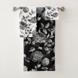 Black White Modern  Botanical Floral Toile Bad Handdoek