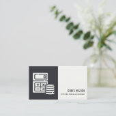 BLACK WHITE MODERN CALCULATOR COIN ACCOUNTING ICON VISITEKAARTJE (Staand voorkant)