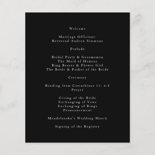 Black White Modern Calligraphy Wedding Programme (Achterkant)