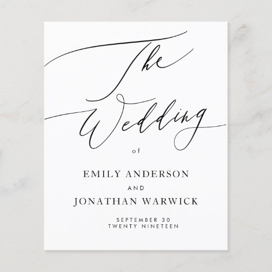 Black White Modern Calligraphy Wedding Programme (Voorkant)