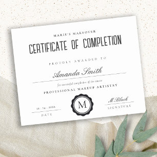 Black White Modern Certificate of Completion Award