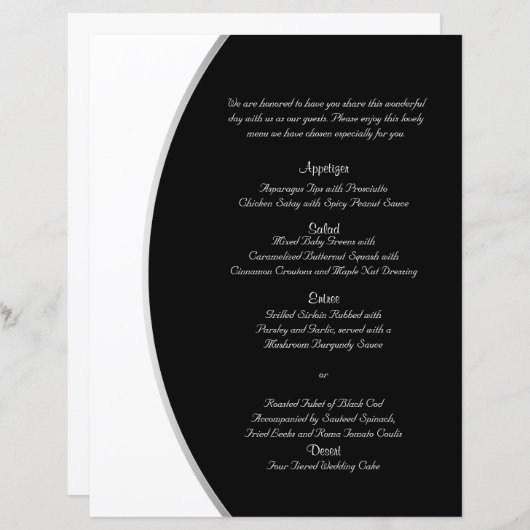 Black White Modern Circle Posh Wedding Menu (Voorkant / Achterkant)