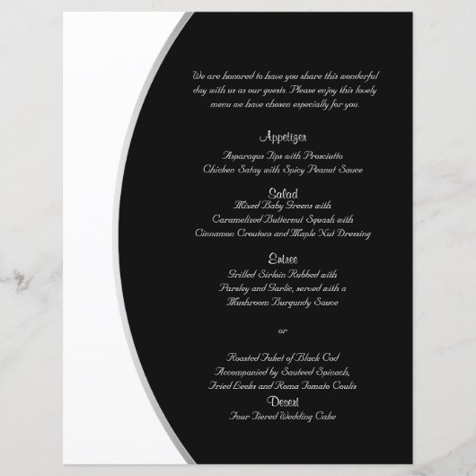 Black White Modern Circle Posh Wedding Menu (Voorkant)