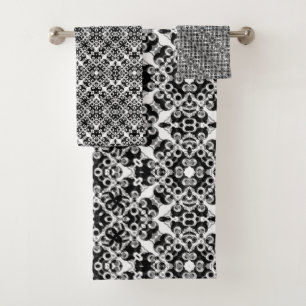 Black White Modern Damask Pattern Bad Handdoek