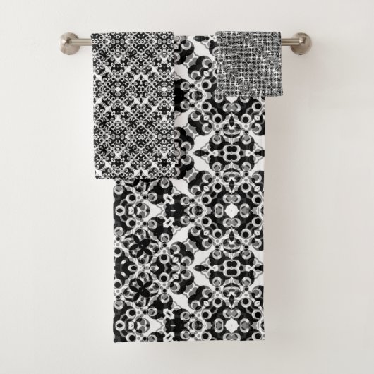 Black White Modern Damask Pattern Bad Handdoek (Insitu)