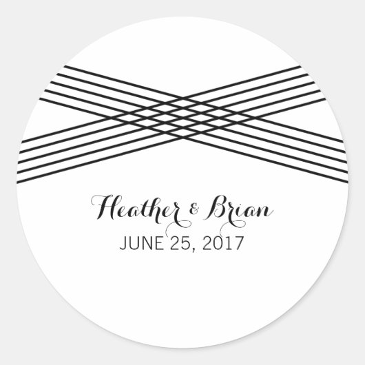 Black White Modern Deco Wedding Stickers (Voorkant)