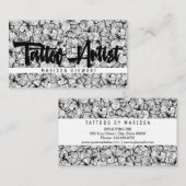 Black White Modern Drawn Flowers Tattoo Artist Visitekaartje (Voorkant / Achterkant)