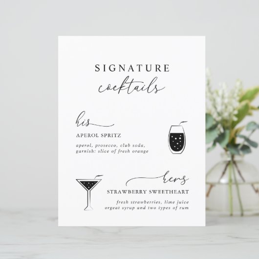 Black White Modern Elegant Signature Drink Sign (Staand voorkant)