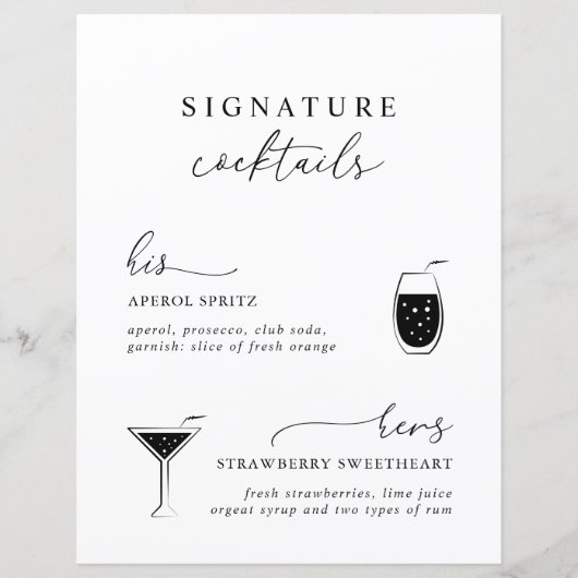 Black White Modern Elegant Signature Drink Sign (Voorkant)