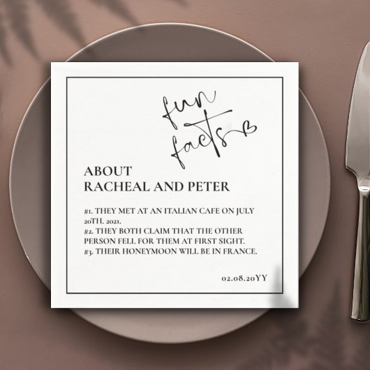 Black White Modern Fact Heart Script Cocktail Servet