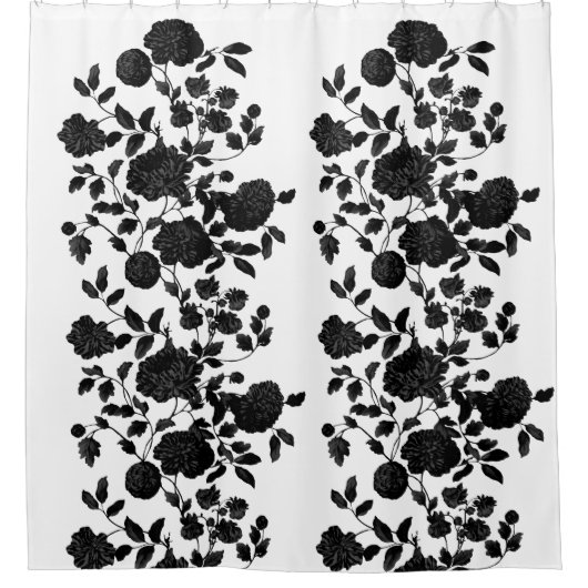 Black White Modern  Floral Toile Douchegordijn (Voorkant)