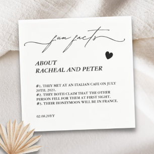 Black White Modern Fun Facts Calligraphy Wedding Servet