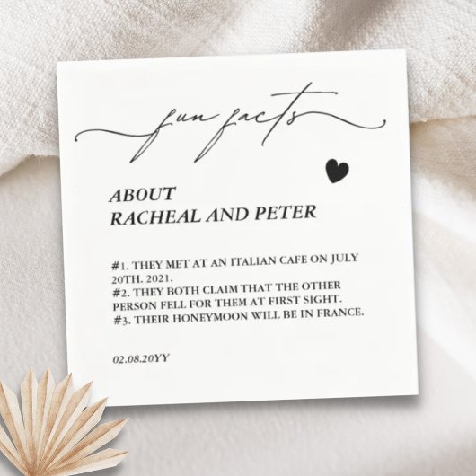 Black White Modern Fun Facts Calligraphy Wedding Servet